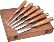 EZARC Japanese Style Nomi Chisel Black Walnut Set of 6 Carpenter tool Wooden Box