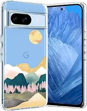 [Unov] Case Compatible with Pixel 8a Case Clear with Design Soft TPU Shock Absorption Slim Embossed Pattern Protective Back Cover for Pixel 8a (Sierra Mountains)