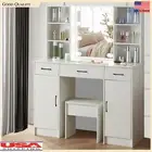 Dressing Table w/ LED Mirror & Drawers Modern Make up Desk Vanity Desk Stool Set