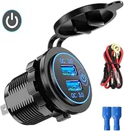 Binxind QC3.0 Quick Charge Socket Car Charger Dual USB 12V-24V-Lighter with Swith Touch Switch for Phone Charge