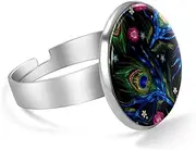 [FVQL] Adjustable Ring for Boys, peacock feather and flower