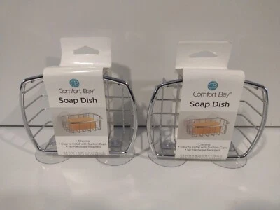 (2) Comfort Bay Chrome Soap Dishes w Suction Cups No Hardware Required NIB
