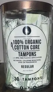 L. Organic Cotton Tampons Regular Absorbency Free of Chlorine Bleaching Dyes F/S