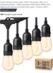 Svater S14 IP65 Waterproof Outdoor LED Bulb String Lights 100ft 3 Pack