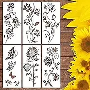 Flower Stencils for Painting, Large Sunflower Peony Stencils for Painting Wood, Reusable Flower Stencils for Garden Fence Wall Furniture Decor