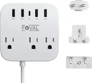 European Travel Plug Adapter, EU UK US Power Strip with USB C and 4 USB Ports,