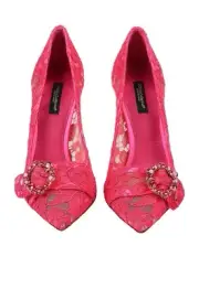 DOLCE & GABBANA LORI Crystal Brooch Taormina Lace Pumps Heels Shoes Pink EU 37