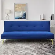 LEVEDE Sofa Bed Convertible, Velvet 2 Seater Loveseat Couch, Recliner Lounge with 3 Adjustable Backrest Positions, Small Space Spare Bed for Guest, Load Up to 250kg Apartment Office (168cm, Blue)