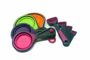 Collapsible Silicone Measuring Cups and Plastic Spoons 8 Piece Set | Multi-Color