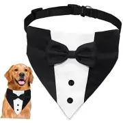 Dog Tuxedo Suit Wedding Bandana Collar with Bow Tie, Large: Neck 15"-25"
