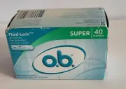 1 Box O.B. Fluid-Lock No Applicator Tampons, Super, 40 Count Sealed