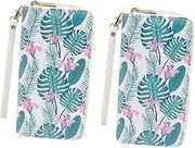 [LIFKOME] Fashion Wallet Set Double Zippered Clutch Bag Coin Pouch Synthetic Leather Leaf Flower Printing Women