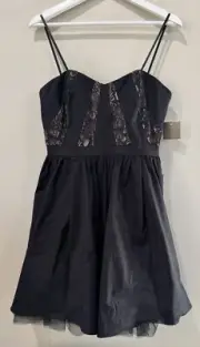 AIDAN MATTOX Black Strapless Lace Trim Taffeta Cocktail Party Dress Size 10 NWT