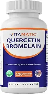 Vitamatic Quercetin with Bromelain - 120 Vegetarian Capsules - Supports Healthy Immune, Respiratory & Cardiovascular Function, Helps Improve Anti-Inflammatory Response