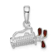 Sterling Silver De-Ani Rhodium-Plated Polished 3D Enameled Golf Bag Pendant