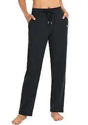 [SANTINY] Women's Cotton Sweatpants Yoga Lounge Casual Pants Open Bottom Sweat Pants for Women with Pockets