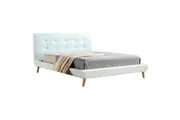 Queen PU Leather Deluxe Bed Frame White