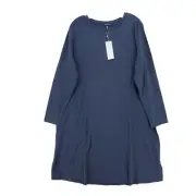 NWT EILEEN FISHER Crewneck Long Sleeve Jersey Shift Dress OCEAN BLUE 1X 2X 3X