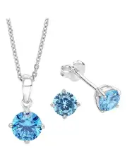 [Amor] Blue Stud Earring And Necklace Set In Silver