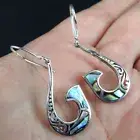 925 Sterling Silver Fish Hook Design Paua Abalone Shell Earrings Jewelry, PAE-40