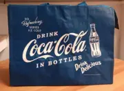Daiso Coca-Cola Reusable Shopping Tote Bag Blue ZIp Closure Polypropylene