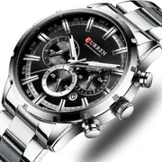 Fashion Quartz Watches Classic Silver and Black Clock Male Watch Men's Wristwatch with Calendar Chronograph