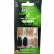 NEW Kiss Nails Halloween Glue Press Manicure Long Coffin Black Spider Web Gold