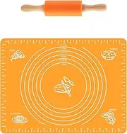 SHGarden Rolling Pin Pastry Mat Set 2 in 1 Non Stick Rolling Pin and Silicone Baking Mat Non-Stick Silicone Dough Rollers Set with Measurements Kneading Pastry Mat Baking Tool SH0059 (Orange)