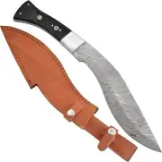 CUSTOM HANDMADE FORGED Damascus Steel Gurkha Service Kukri with Leather Sheath