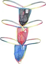 [4UFIT] Men's Transparent Mesh Sheer G-String Thong Underwear Low Rise Bulge Pouch G-String Underpants