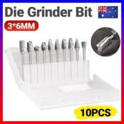 10PCS Tungsten Carbide Rotary Burr Set 6MM Die Grinder Bits Case High Quality