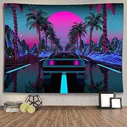 Ine Ive Car Tapestry 1980s Science Fiction Super Sports Car Tapestry Forest Road Tapestry Suitable for Home Decoration Art for Bedroom Living Room GTLTIE582