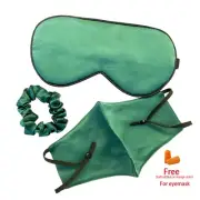 Dark green Natural Mulberry Silk double sides mask / eye mask / hair tie ring