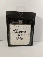 Wanderlust 6 Oz White With Gold Stars Hip Flask ( Cheers To Me)