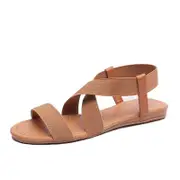 Nevenka Elastic Ankle Strap Sandals for Women Summer Strappy Shoes-Brown