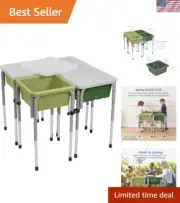 4-Station Sand and Water Adjustable Play Table, Sensory Bins, Fern Green/Hunt...