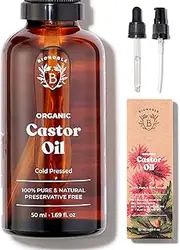 BIONOBLE Castor Oil Organic and Cold Pressed - Glass Bottle, Pipette and Pump - Vegan and Hexane Free Organic Castor Oil - Hair Growth Oil, Lash Serum, Beard Oil - 50ml