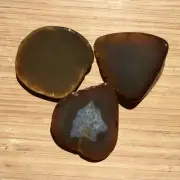 3 Polished Geode Rock Slices Brown Agate Crystals Quartz Rounded End Cut Stones