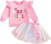 [Kayotuas] Toddler Baby Girl Birthday Outfit Birthday Girl Shirt and Tutu Skirt Set Cake Smash Outfits 2 Piece Fall Dresses
