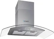 Devanti Range Hood 90cm 900mm Rangehood Kitchen Canopy Chimney Wall Mount, Stainless Steel Knob Control Tempered Glass, 3 Speed Exhaust Fan Aluminium Filters LED Lights Silver