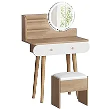 ALFORDSON Compact Dressing Table and Stool Chair Set, Small Makeup Vanity Desk with LED Mirror, Dresser Organiser for Women Bedroom Dress Room, Wood White Color