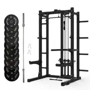 Pre Order Multifunctional Squat Rack Bundle - 150kg Black Bumper Weight Plates & Barbell
