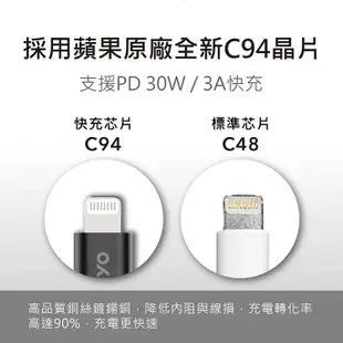 KINYO耐嘉 USB-AC211B USB-C to Lightning 極速充電傳輸線 30W 3A快充 編織充電線