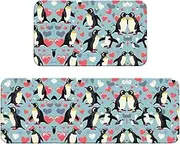I Love Penguins Print Kitchen Floor Mat 2 Sets Non-Slip Rugs for Kitchen Laundry Office and Home Decor