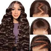 Chocolate Brown Wig Deep Wave Lace Front Wig Human Hair 200% Density Brown Curly 13x4 HD Curly 26 Inch Pre Plucked with Baby Hair Wet and Wavy Glueless for