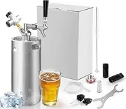 HGKEKE 128 oz Mini Keg Growler Portable Dispenser System with Mini Keg Regulator to Carbonate Draft Beer and Keep Beer Fresh, Self-Closing Beer Faucet, Stainless Steel Pressurized Mini Keg Homebrew