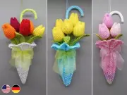 Tulips in umbrella - flowers decoration tulips in umbrella - scraps of yarn