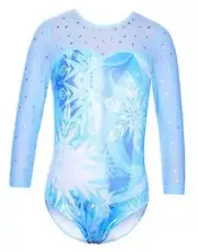 Kids 3/4 Sleeve Girls' One Piece Sparkly Gymnastics 5-6Years Bsnow Flake Blue