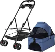 Dog Strollers for Small Dogs, Small Pet Stroller with Cup Holder for Dog and Cat, Foldable Travel Stroller Carrier Breathable Pet Car Pram Cart Detachable Pushchair(Blue)