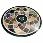 36" Black Marble End Table Top Beautiful Design Overlay Home Decor